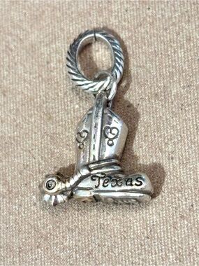 Brighton Texas state charm Silver cowboy/cowgirl boot with spurs